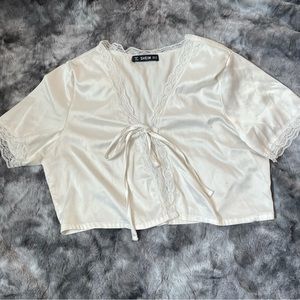 Tie Front Lace Trim Crop Top